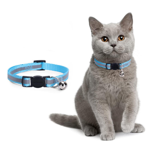 Cat Collar with Bells, Reflective Collars for Cats with Breakaway Safety Buckle, Polyester, 7-12 Inch Adjustable