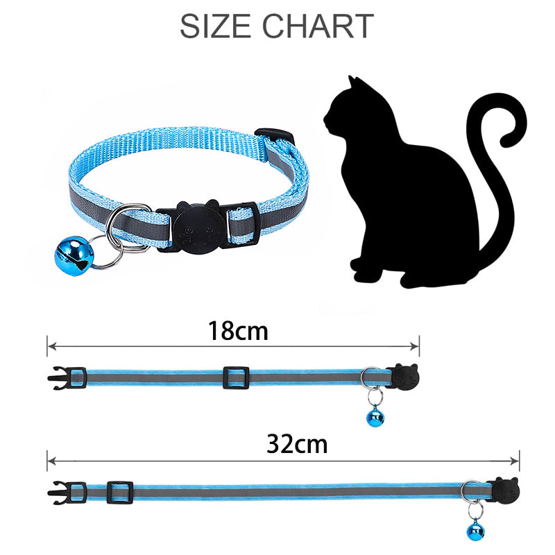 Cat Collar with Bells, Reflective Collars for Cats with Breakaway Safety Buckle, Polyester, 7-12 Inch Adjustable